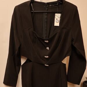 Fashion to Figure Size O (XL) Heart Button Jumpsuit with Waist Cutouts Black